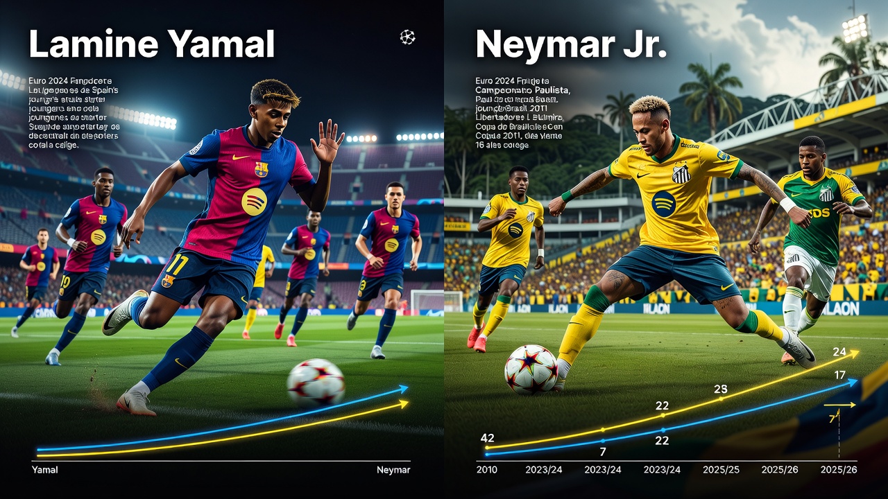 Yamal e Neymar: semelhanças de estilo, trajetórias distintas em números